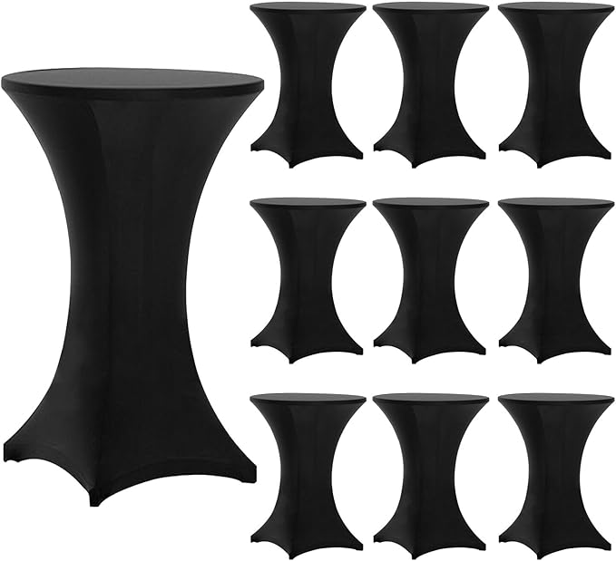 Tina's 10 Pack 30x42 Inch Highboy Spandex Cocktail Table Covers Black, Fitted by Tina%27s