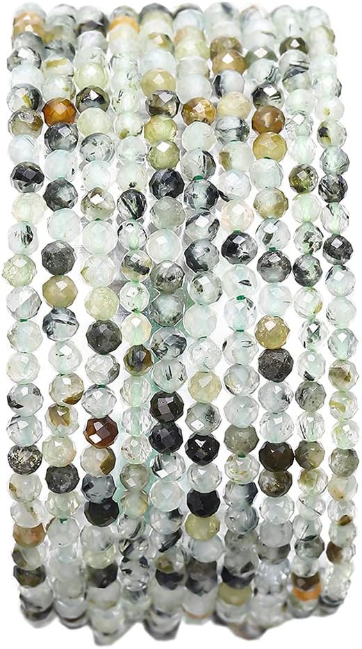 Faceted Natural Prehnite Stone Round Loose Semi Gemstone Beads by Beadia