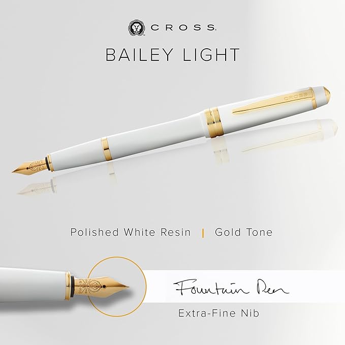 Cross Bailey Light Polished White Resin and Gold Tone Fine Nib Fountain Pen - Image 2