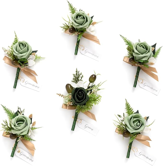 Ling's Moment Boutonniere for Men, Artificial Flowers for Wedding by LingsMoment