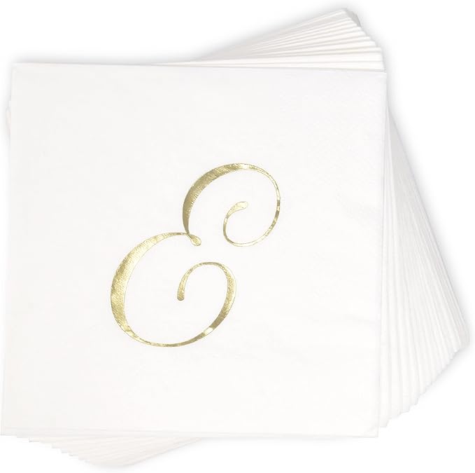 Gift Boutique 100 Gold Monogram Cocktail Napkins Letter E Disposable Paper Hand - Image 7