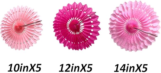 15pcs 10'' 12'' 14'' Paper Fans Decorations Pink Theme Party Decor Round Tissue - Image 3