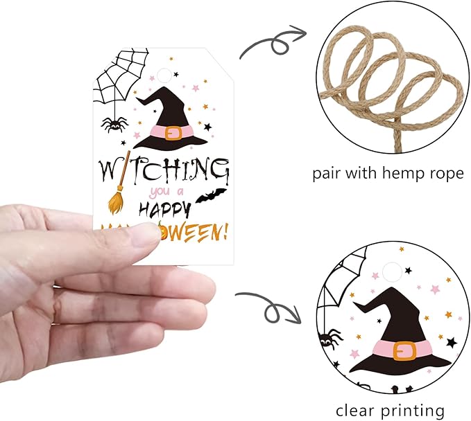 Aukolass 50pcs Happy Halloween Treat Tags, Witch Themed Gift Tags - Image 3
