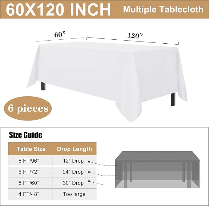 sancua 6 Pack White Tablecloth 60 x 120 Inch, Rectangle Table Cloth - Image 7