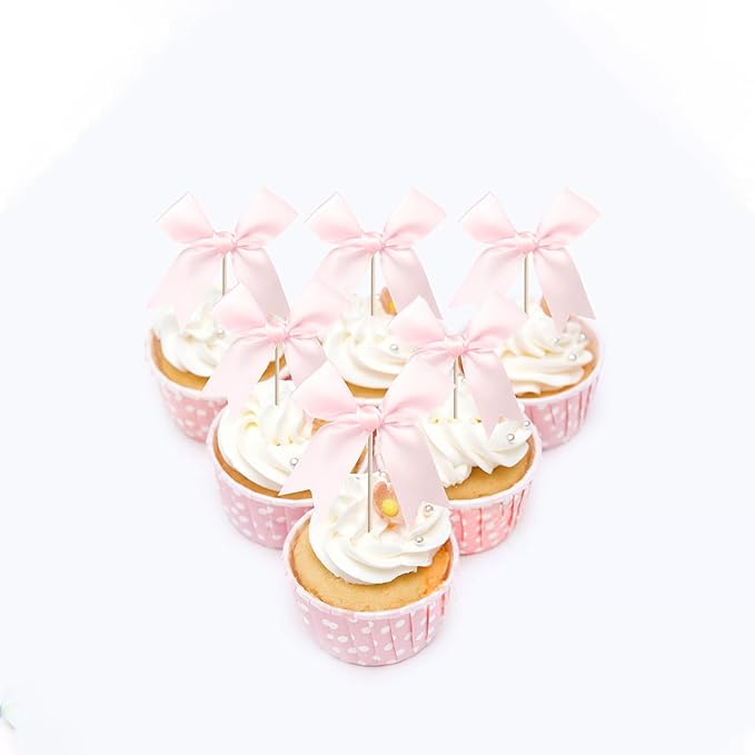 24 PCS Bow Cupcake Toppers Bowknot Coquette Bow Girls Birthday Cake Decorations - Image 4