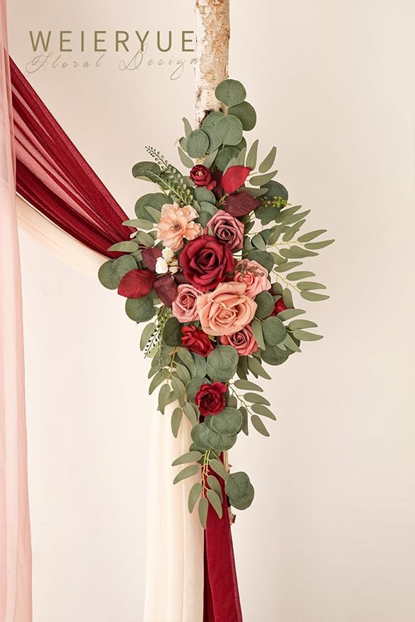 Deluxe Wine Red Artificial Wedding Arch Flowers - Image 4