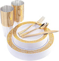 WELLIFE 175 PCS Gold Plastic Plates, Includes: 25 Dinner plates, 25 Salad Plates by WELLIFE