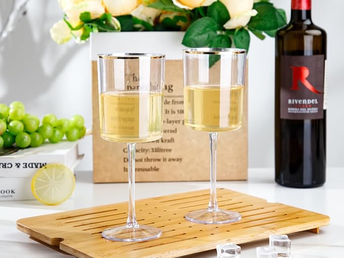 Ciaell 12 Pack Plastic Wine Glasses - 10 Oz Plastic Wine Glasses - Gold Rim - Image 8