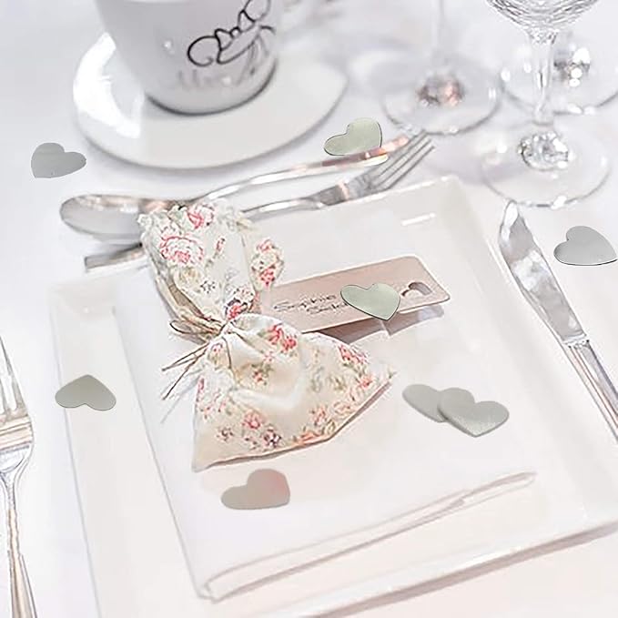 Heart Confetti Valentine's Day Silver Table Confetti Metallic Foil - Image 3