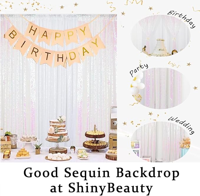 ShinyBeauty 4x10ft White Sequin Photography Backdrop | 4 Panels Glitter Sparkly - Image 6