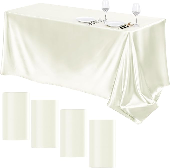 TURSTIN 4 Packs Satin Tablecloth 102 x 58 Inch Overlay Satin Table Cover by TURSTIN