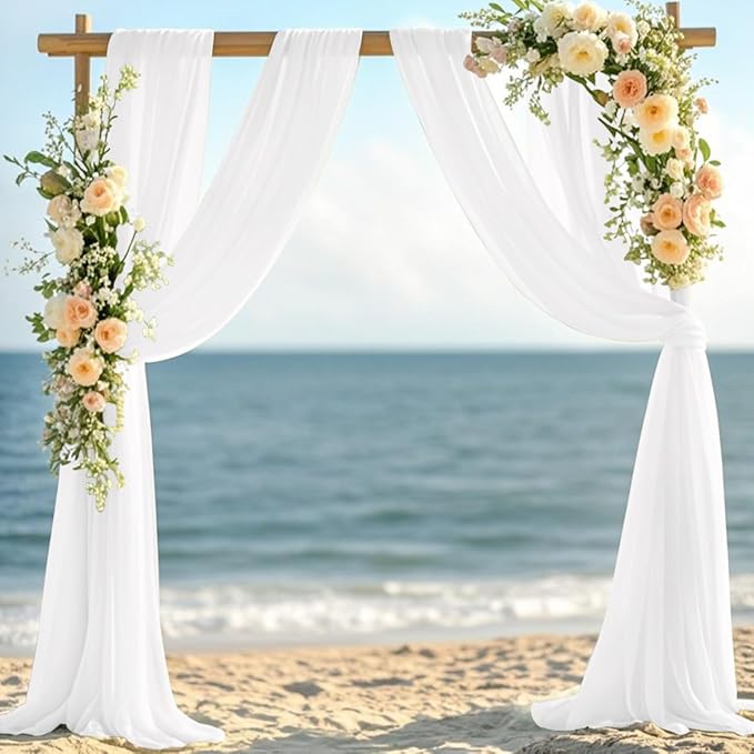 White Elegant Arch Draping Fabric 2 Panels Outdoor 29" × 20Ft Sheer Chiffon - Image 5
