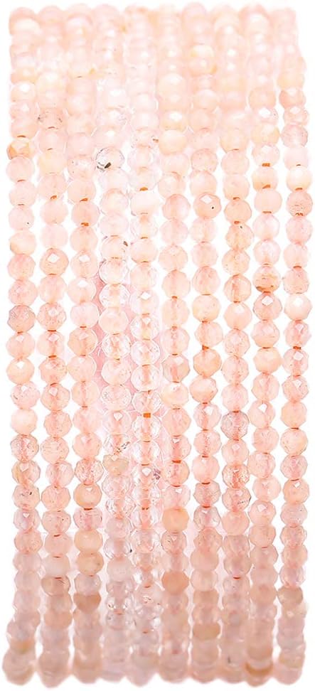 Faceted Natural Sunstone Stone Round Loose Semi Gemstone Beads by Beadia