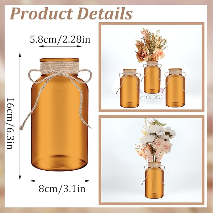 Vintage Glass Flower Vase，12 Pack Farmhouse Amber Gold Glass Centerpiece Vases - Image 2