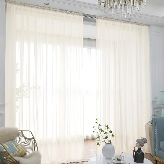 Window Beige Sheer Curtains 72 Inches Long 2 Panels Sheer Curtain Basic Rod by L%26TEC