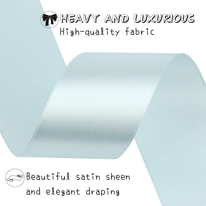 Light Blue Solid Satin Ribbon 1-1/2 Inch 50 Yards Solid Polyester Fabric Ribbon - Image 3