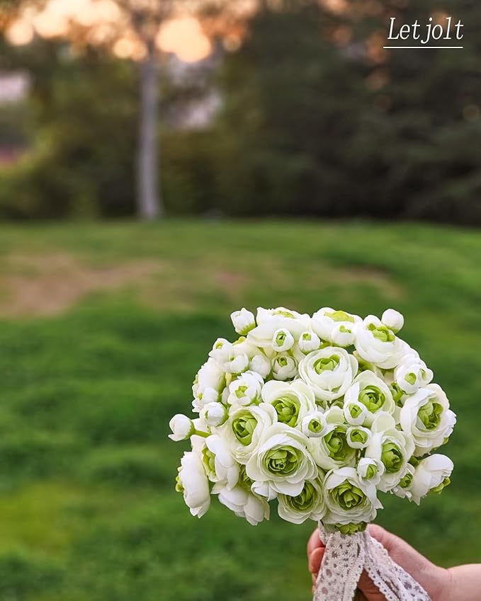 Letjolt Ranunculus Artificial Flower 18 Pcs Green Silk Ranunculus Wedding - Image 5