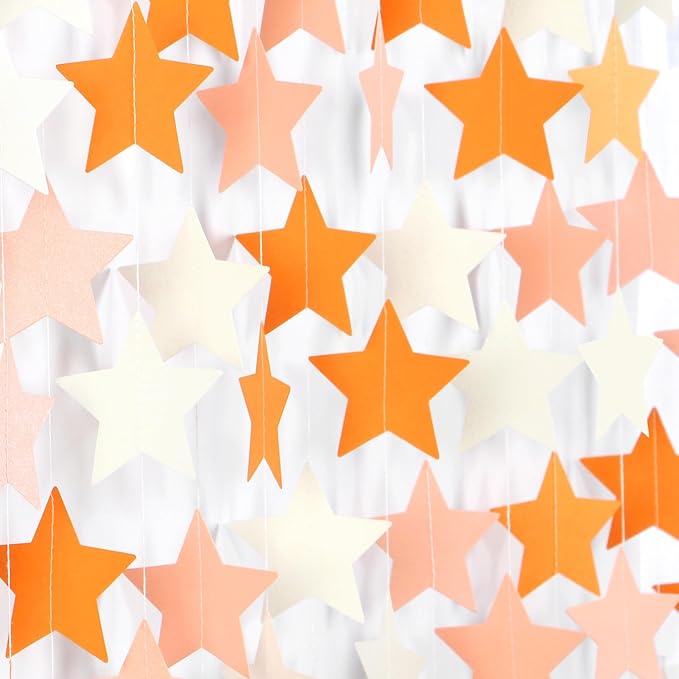 Orange-Beige Peach Party-Decorations Star Garland - 62ft Boho Fall Autumn by Hugtmr