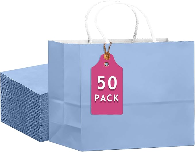 qiqee 50-Packs Light Blue Paper Gift Bags by Qiqee