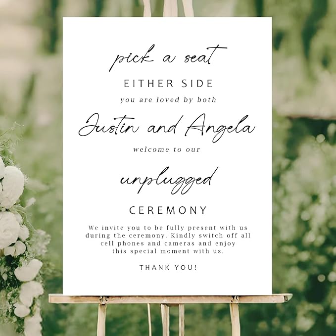 Minimalist Pick a Seat & Unplugged Wedding Sign – Custom Outdoor Yard Sign – - Image 2