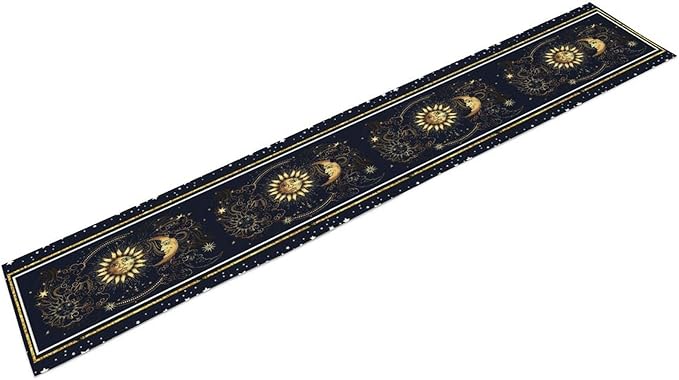 Sun Moon Table Runner, Seasonal Golden Sun Moon Holiday Kitchen Dining Table - Image 2