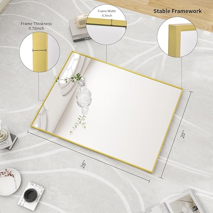 BEAUTYPEAK Gold Bathroom Wall Mirror - Image 6