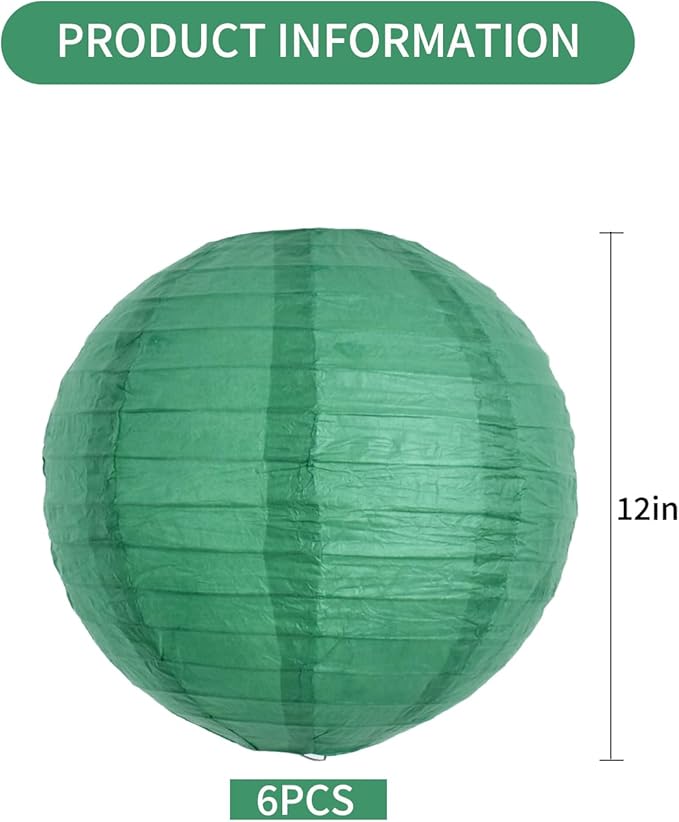 BEISHIDA 12-Inch Green Round Paper Lanterns Hanging Decorative Chinese Paper - Image 2