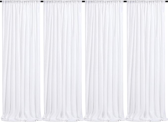 White Sequin Backdrop Curtain 4 Pack 2ft x 8ft Backdrop Birthday Party Backdrop by QueenDream