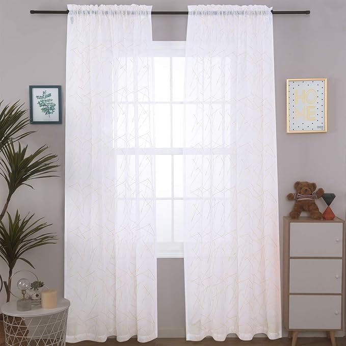 Sheer Beige Curtains 95 Inches Embroidered Branch Patterned Semi Sheer Window - Image 7