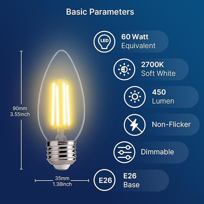 FLSNT B11 E26 Base LED Candelabra Light Bulbs 60W Equivalent, LED Candle Light - Image 2