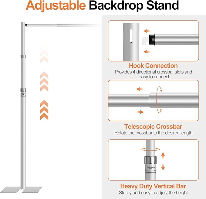 FUDESY Pipe and Drape Backdrop Stand Kit, 8.6x10ft Heavy Duty Backdrop Stand - Image 3