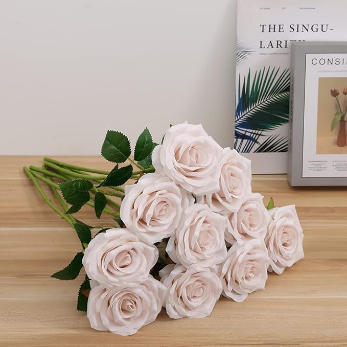 Artificial Rose 10pcs Open Flower Bouquet Faux Rose Stems - Image 4