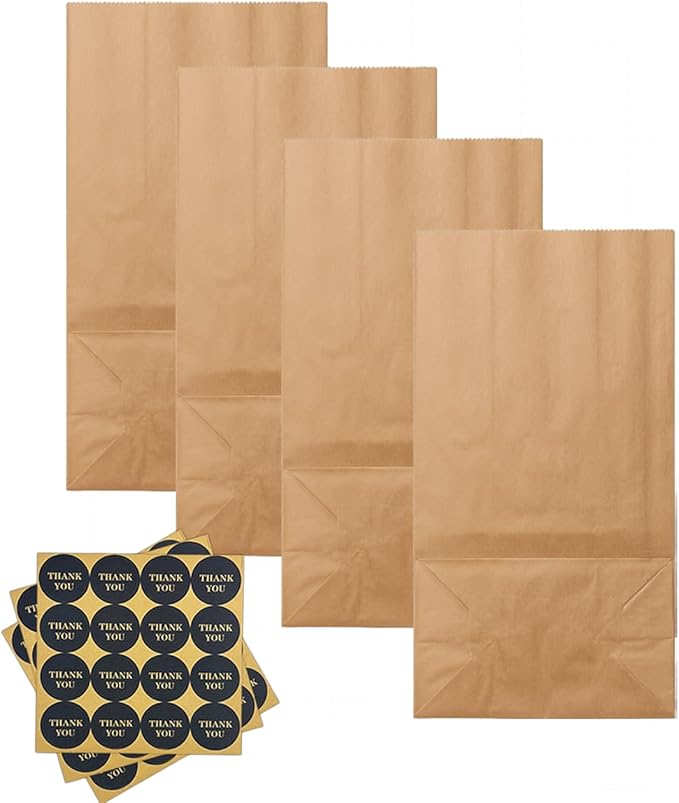 qiqee 100Pcs Treat Paper Bags 5.1"x3.1"x9.4" Brown Party Gift Bag Mini Snack - Image 2