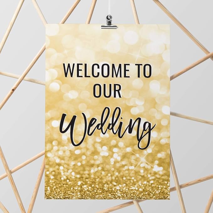 Andaz Press Extra Large Wedding Easel Board Party Sign, 12x18-inch, Glitzy Faux - Image 3
