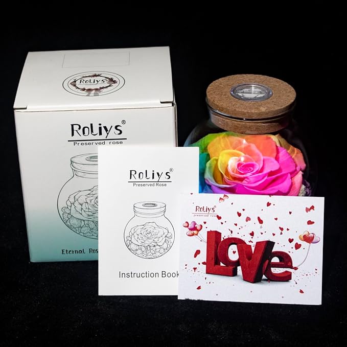 Preserved Real Roses with Colorful Mood Light Wishing Bottle, Eternal - Image 3