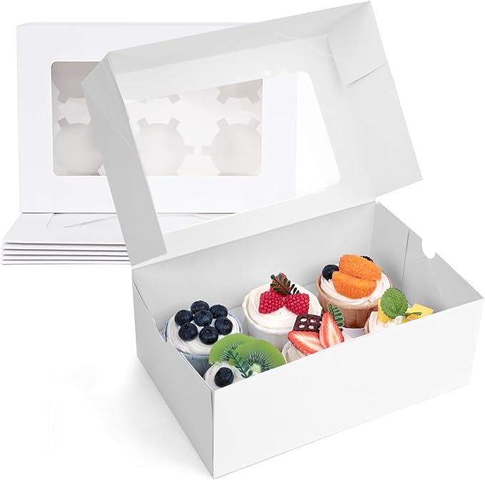 HANSGO 6 Count Cupcake Boxes, Party Supplies 9.5x6.3x3.5 Inch by HansGo