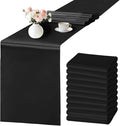 SHEJIZE 10 Pack Black Satin Table Runner 12x108 Inches Long, Bright Silky by SHEJIZE