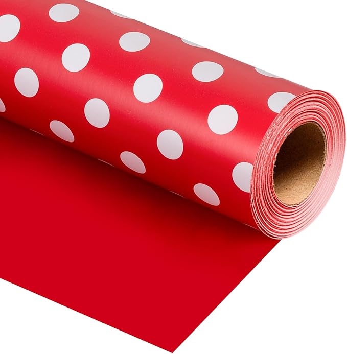 Burymento Red and White Dots Wrapping Paper, Reversible Pink Gift Wrap by BurymentoisaprofessionalwrappingpaperbrandThewrappingpaperismadeofkraftpaperpearlescentmatteglossyglitterbrushedlaserandothermaterialsdouble-sidedprintingbackcuttingandotherdetailsOriginalpatternscarefullymadewrappingpaperbrand