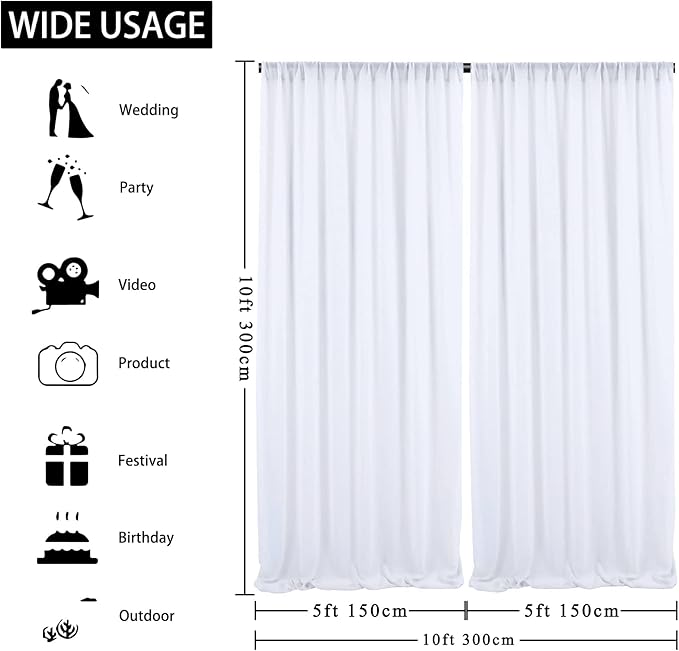 10ft x 10ft White Chiffon Backdrop Curtains, Wrinkle-Free Sheer Chiffon Fabric - Image 6