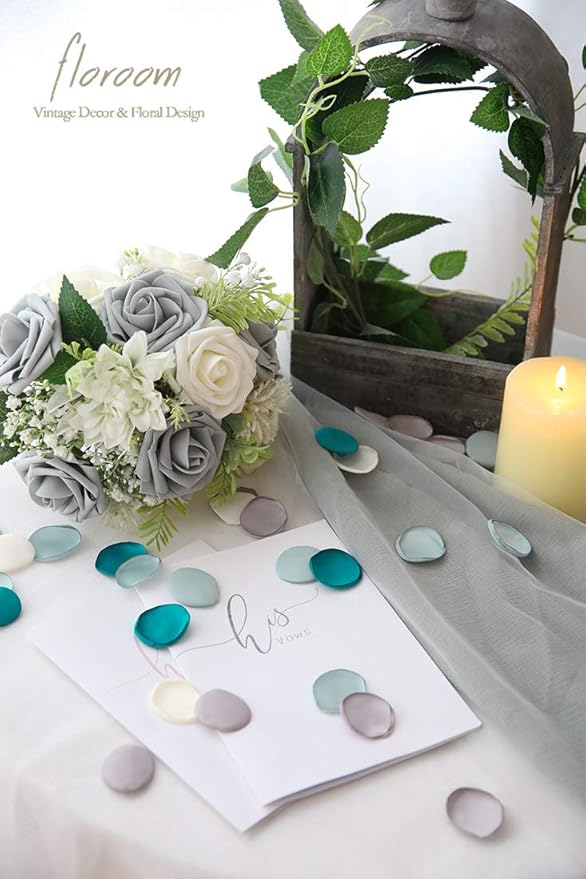 Floroom 300pcs Rose Petals Teal Green Faux Silk Flower Petals - Image 2