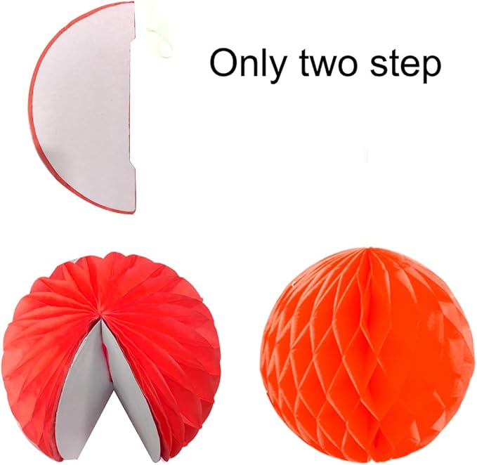Hanging Paper Fan Set, Tissue Paper Pom Poms Flower Fan and Honeycomb Balls - Image 7