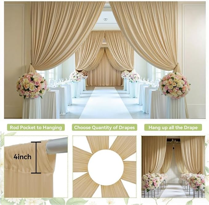 PartyVillage 20ft×15ft Beige Backdrop Curtain - Image 5