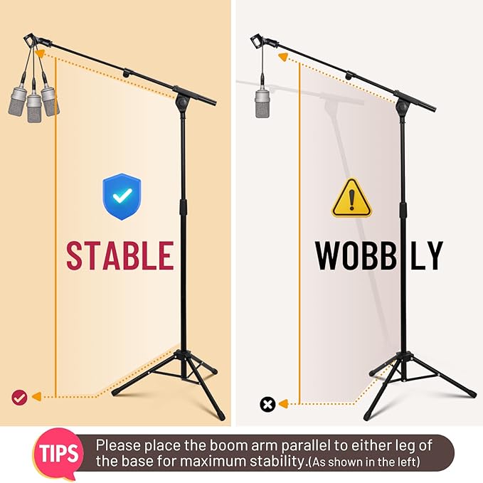 CAHAYA Mic Stand Tripod Boom Arm Floor Microphone Stand Height Adjustable - Image 4