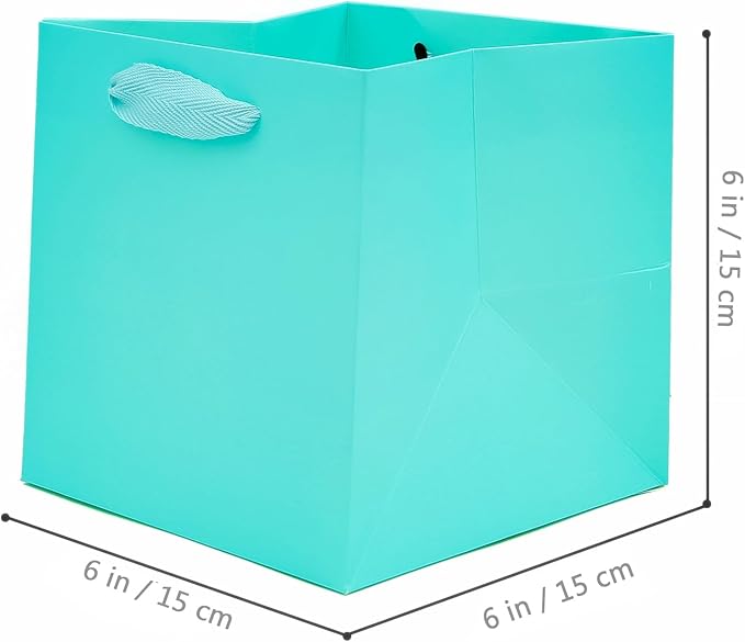 Teal Blue Paper Gift Bag Small Square Bottom Kraft Paper Bags - Image 2