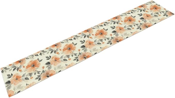 Floral Fall Table Runner, Rustic Watercolor Orange Flowers Seasonal Summer - Image 8