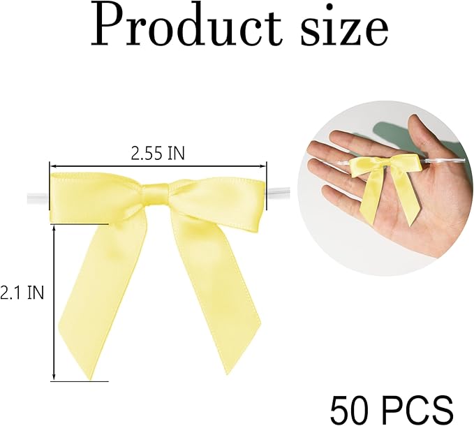 50Pcs Yellow Twist Tie Bows for Gift Wrapping 2.5" Satin Ribbon Bow for Treat - Image 5