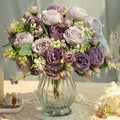 Artificial Peonies Silk Flowers in Glass Vase Faux Flowers Bouquets Modern by JARELING