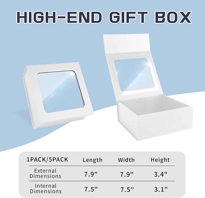 White Gift Boxes with Window, 7.5"x7.5"x3.1" Bridesmaid Boxe - Image 2