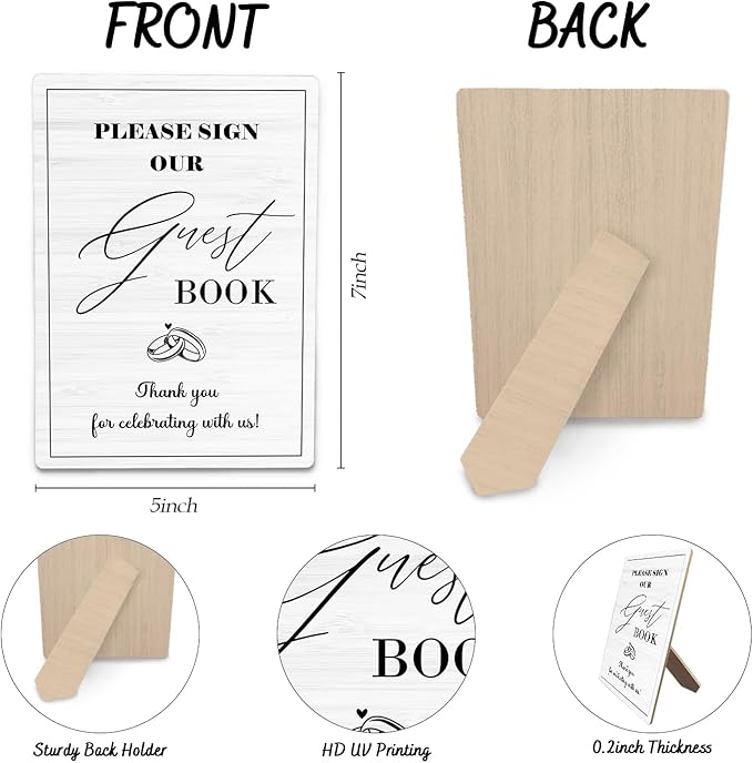 Wedding Guestbook Sign, Guestbook Wooden Sign Stand 5x7inch, Please Sign Our - Image 6