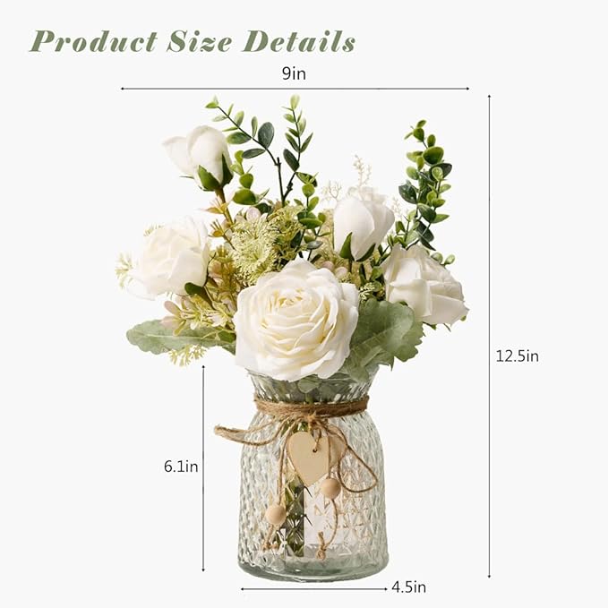 YJ Fake Flowers with Vase, Silk Roses Artificial Flowers in Vase, Faux Flower - Image 3